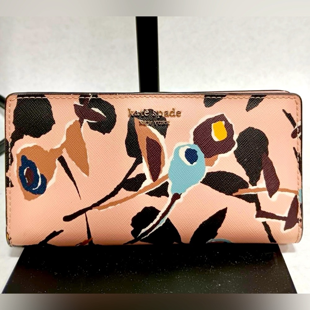 Kate Spade Cameron Paper Rose Large Slim Bi-Fold Wallet (Dusty Pink Floral)